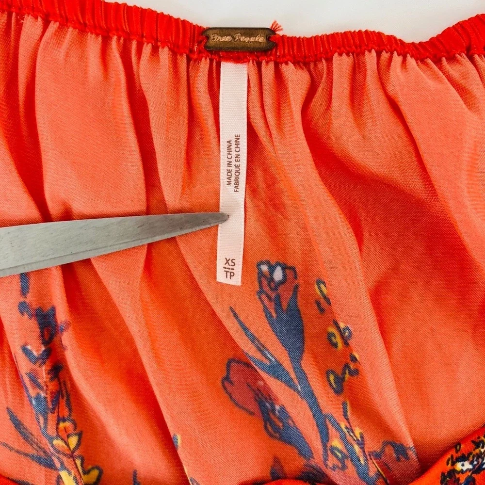 Free People Orange‎ Mixed Floral Paisley Boho Balloon Sleeve Peasant Blouse XS